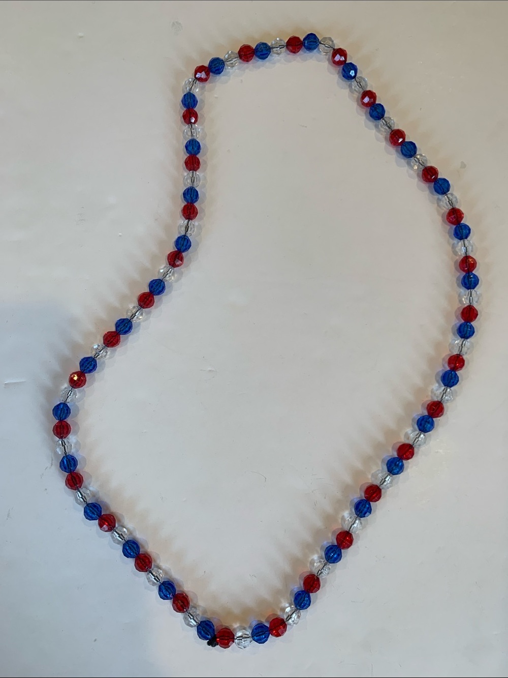 Patriotic Red White & Blue Faceted Bead Strand Necklace 4th of July Americana